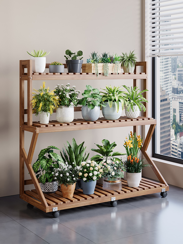 花架实木多层简约室内阳台客厅多肉直立式防腐储物架2024新款式