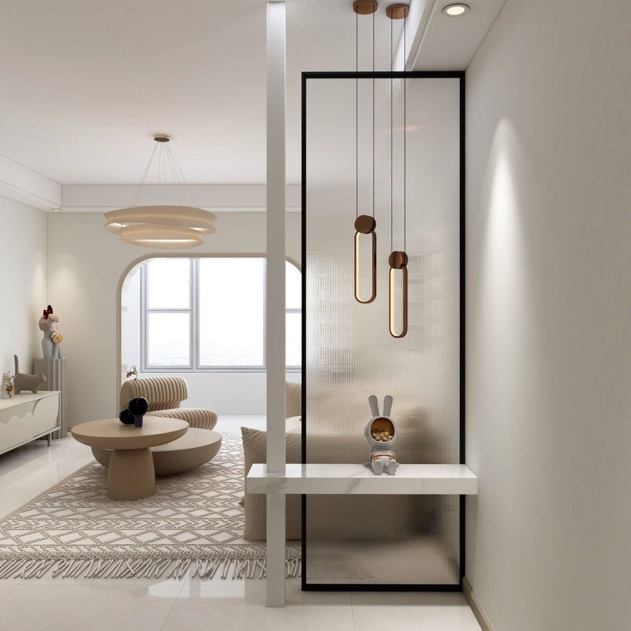 简约现代长虹水纹玻璃屏风隔断客厅遮挡入户进门玄关洗手台隔断墙