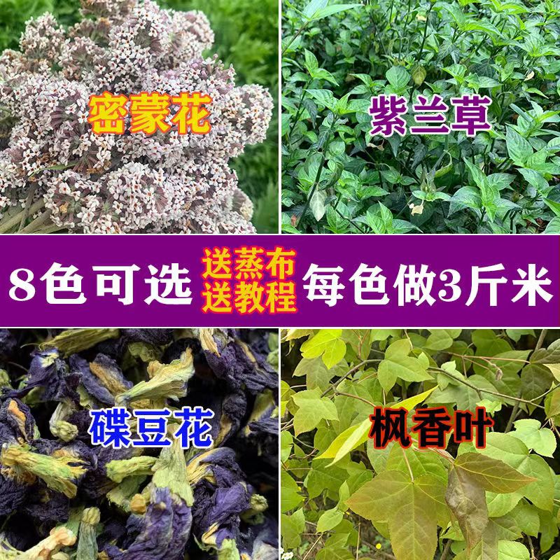 广西壮族三月三糯米饭植物染料五彩糯米饭七彩染色花黄米饭花颜色