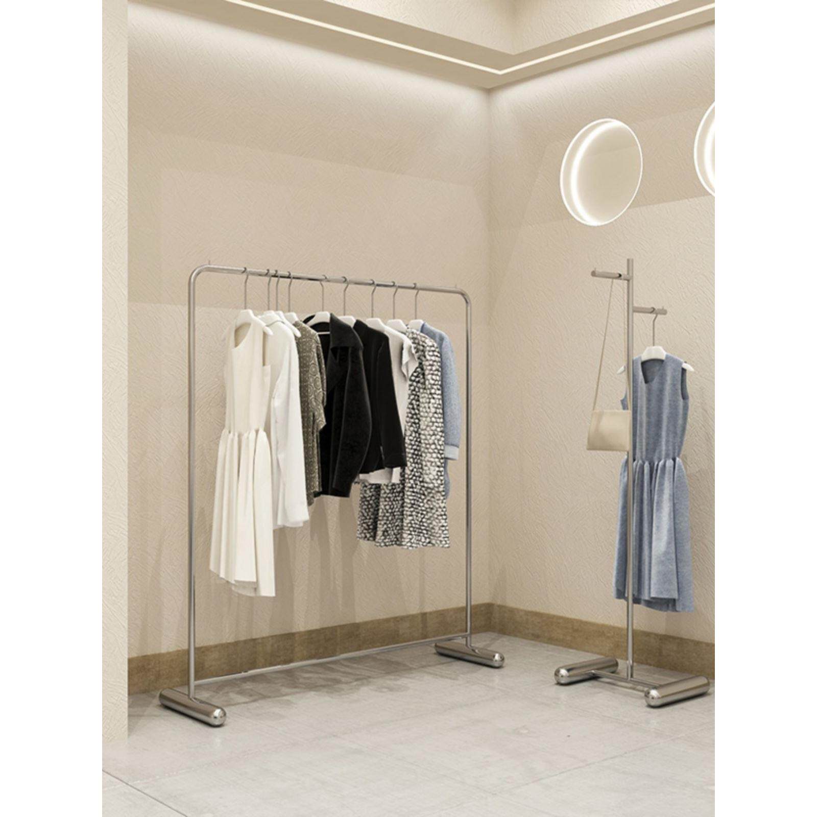服装店展示架不锈钢落地式挂衣架男女装中岛货架陈列侧挂衣服架子