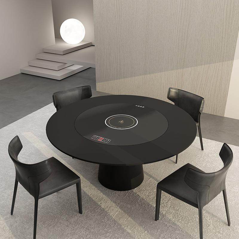 德利丰岩板餐桌电磁炉一体家用饭桌纯黑圆桌现代简约客厅网红餐桌,3C数码配件,USB灯,淘宝优惠券,粉丝福利购,淘宝优惠卷
