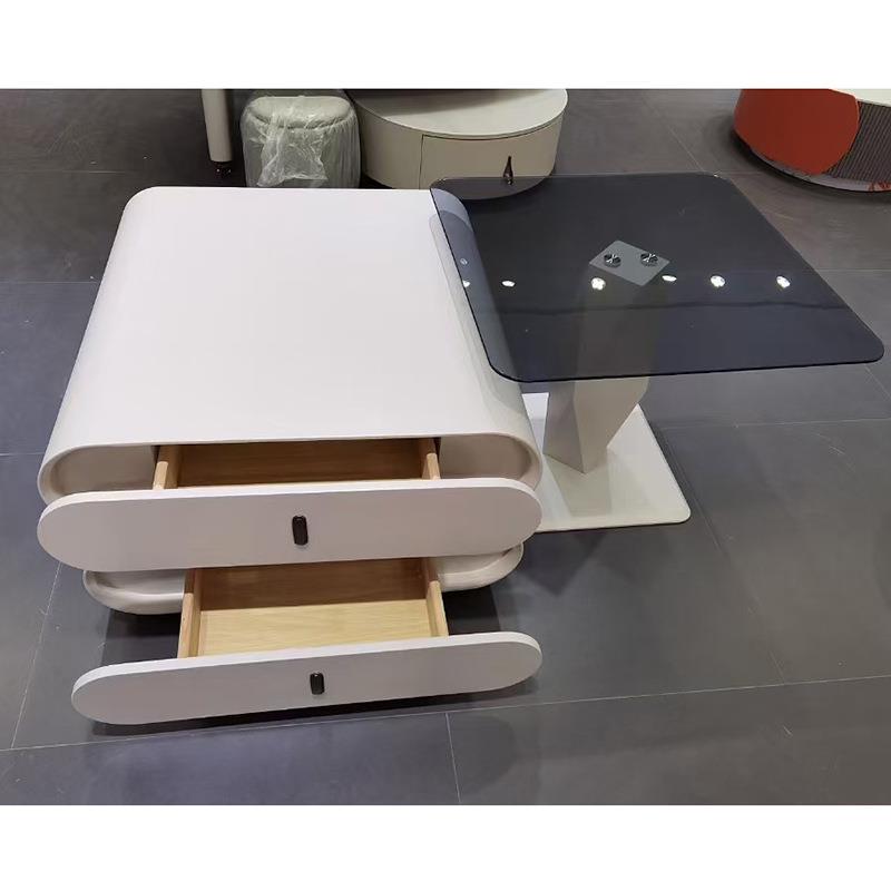 茶几家用客厅玻璃小户型轻奢现代简约意式奶油茶几组合