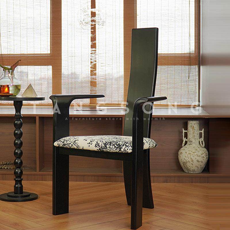 中古风实木黑色餐椅设计师高靠背椅诧寂风家用创意休闲布艺餐桌椅,3C数码配件,USB灯,淘宝优惠券,粉丝福利购,淘宝优惠卷