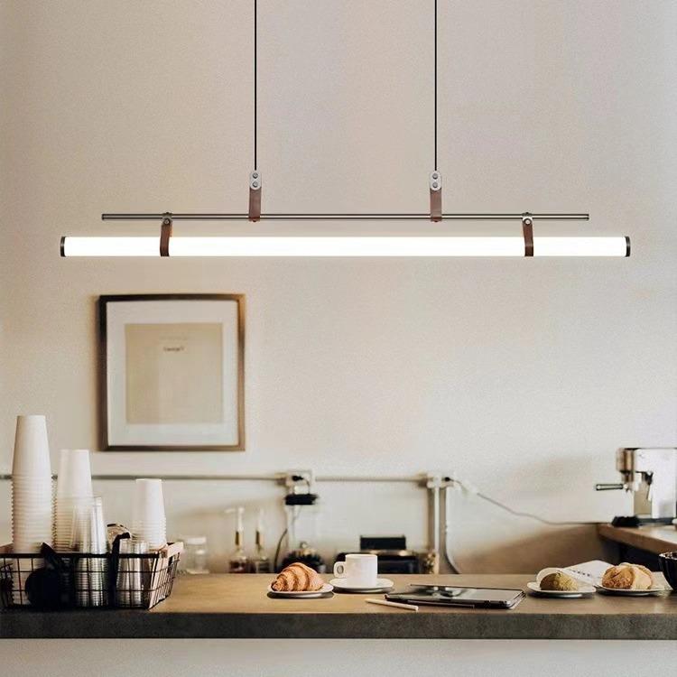 皮革中古餐厅灯长条极简新中式书房茶室前台设计师吊灯2024新款