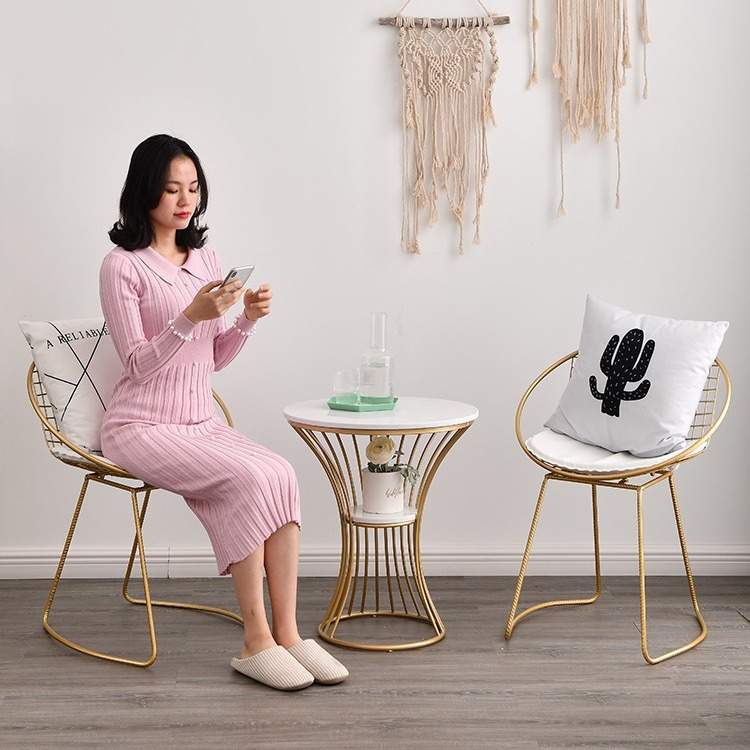 北欧大理石阳台小茶几小圆桌茶休闲桌椅组合客厅圆形大理石茶几