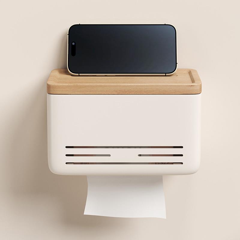 原木纸巾盒奶油风免打孔防水壁挂卫生间厕所卷纸架抽纸置物架