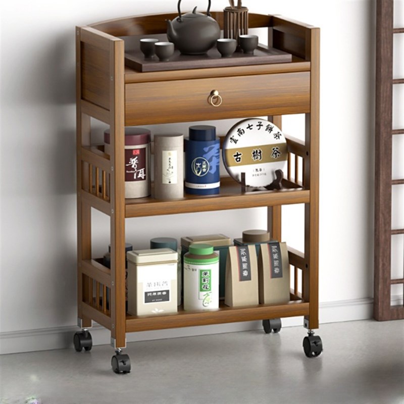 茶叶架收纳置物架实木茶柜茶具展示架中式移动茶台边几小型博古架