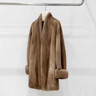 紫标短二天鹅绒整貂貂皮大衣女简约挽袖水貂皮草外套轻奢通勤风