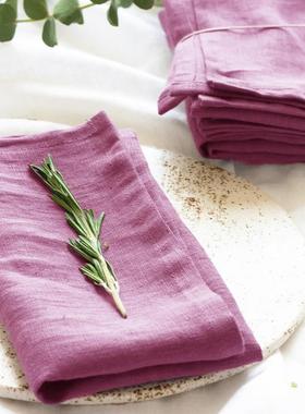 100%亚麻餐巾西餐巾餐垫纯色定制口杯布32X44CM长方形45X45CM茶巾