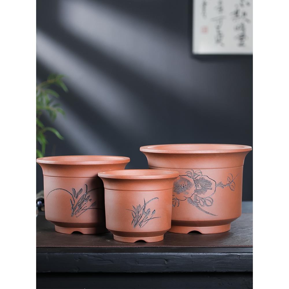 宜兴精品紫砂花盆君子兰兰花花盆专用三角梅陶瓷盆景大口径盆栽