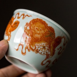 复古中式 新中式 功夫茶杯陶瓷x茶盏矾红主人杯单杯茶碗品茗杯个人