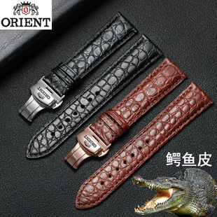 日本Orient东方双狮真皮表带男鳄鱼皮带女情侣蝴蝶扣表链20/22mm