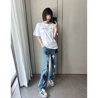 美式高街网红同款十字架牛仔裤男
