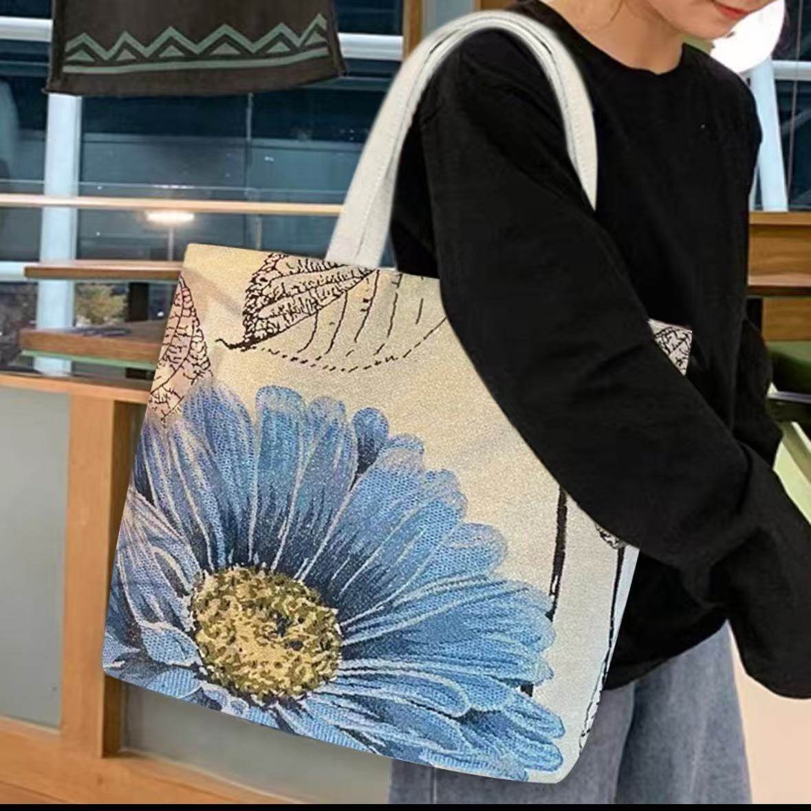 新款双面金丝提花绣手拎包