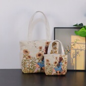 新款 双面提花刺绣帆布包手提包休闲文艺小女孩单肩包购物包妈咪包