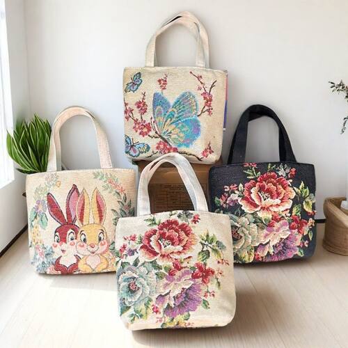 双面刺绣帆布包手提包手拎外出百搭精致化妆包手机包上班小拎包