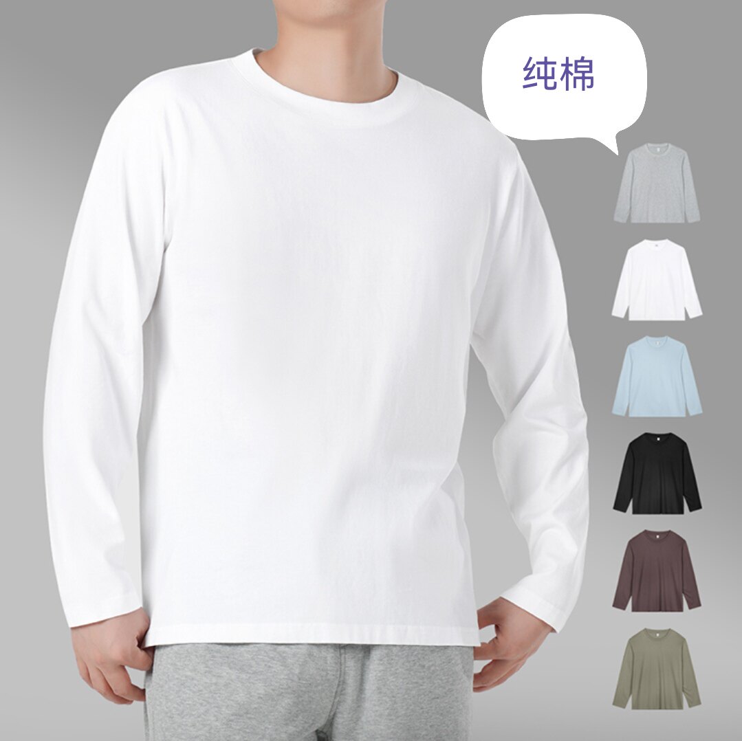鹿岛什物纪WDQ10006男全棉磨毛长袖T恤26秋冬圆领宽松纯色打底衫图片