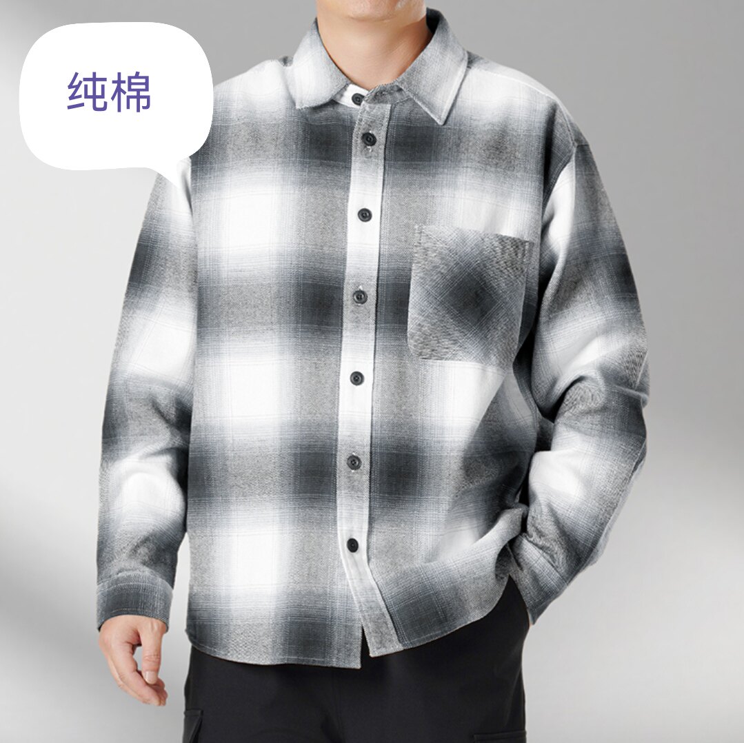 鹿岛什物纪WDY10001男式法兰绒格纹衬衫26秋冬新款磨毛休闲外套图片