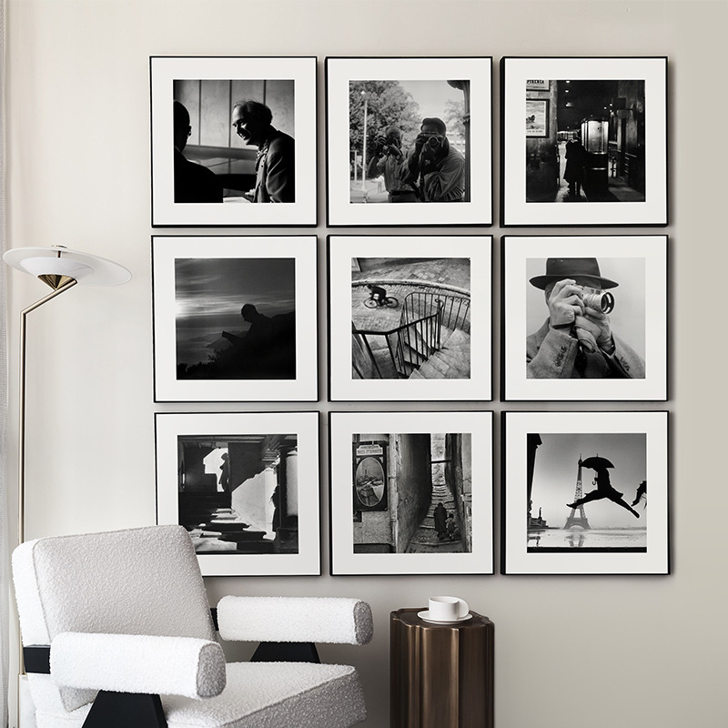 2U8K布列松现代简约黑白人物摄影集装饰画客厅玄关怀旧样板间组合图片