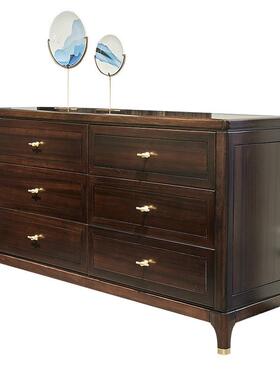 01xt新中式实木六斗柜卧室储物柜1.5米y长电视柜檀木黑.135米横六