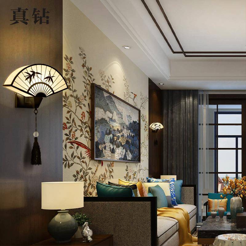 新中SPQ式壁灯约复简古床头卧室过扇子中国风现代走廊道酒店客灯