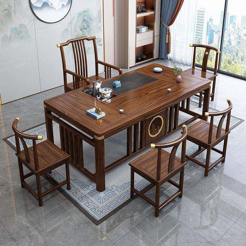 新台中式无品牌/阳几实木茶桌椅组合公家用办茶桌一茶体一整套功