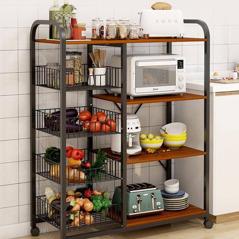 厨房移动置物架落地篮式收纳多可层储厨房置物物架用微波家炉收纳