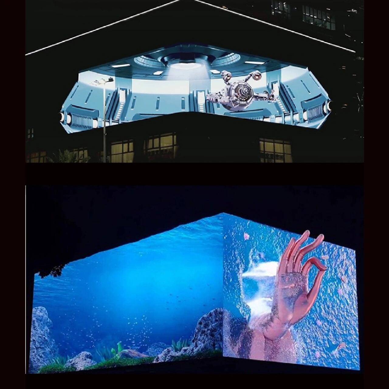 裸眼3dled显示屏转角大屏高清全彩商业广告LED门头显示屏防水P3P4