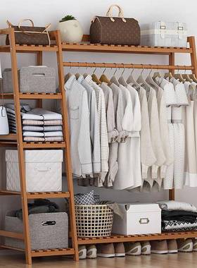 挂VGX衣架落地物置卧室简易衣柜收架实木衣帽架多功纳能挂衣服架