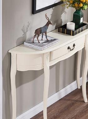 玄入户实木关柜美式复圆古半靠墙断玄关台欧式玄76147关桌隔过道