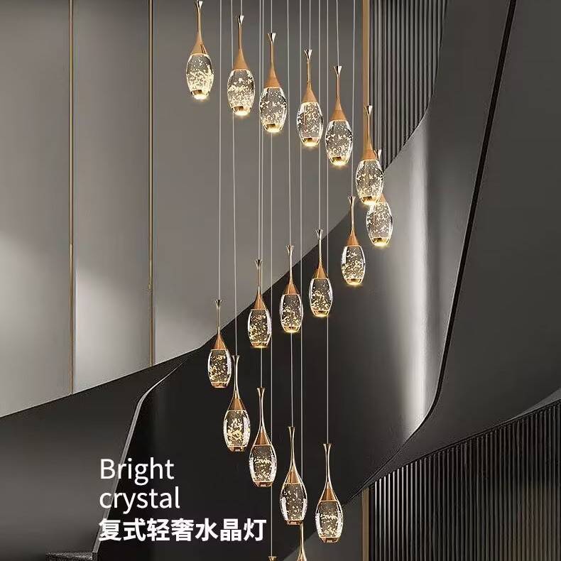 客厅灯loft公寓轻奢别墅复式楼旋转楼梯吊灯LED气泡水晶花瓶吊灯