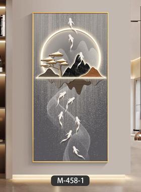 九鱼图入玄关装画进饰门厅走客廊YMV户过道挂画大气麋鹿竖版壁画