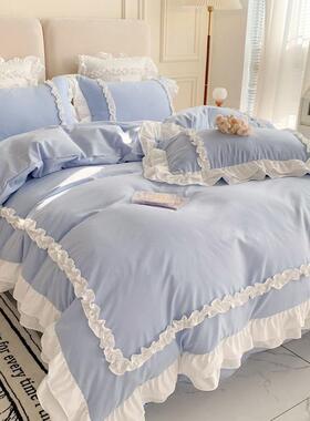 公主风亲肤棉油奶学风被套边床裙床单双人生宿舍花WYH床单三件套