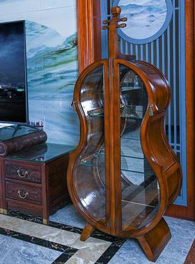 RHP新款小提琴酒柜实式木美雕花玻璃双门客厅展示家用柜欧奢式轻