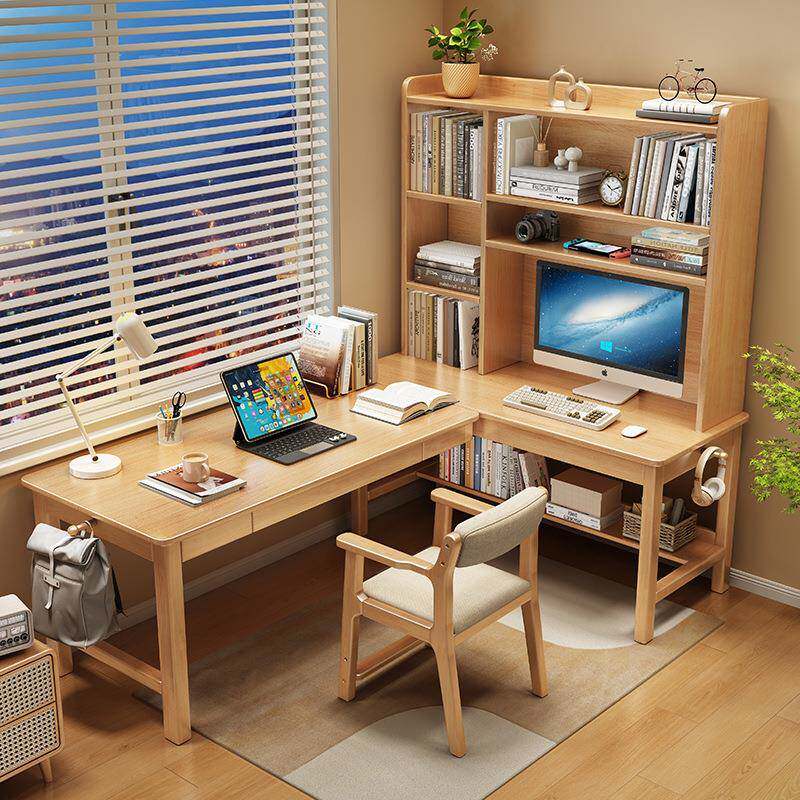 木转角书书桌架一体家学生用书柜实组合学习桌卧室LGDE型拐角电