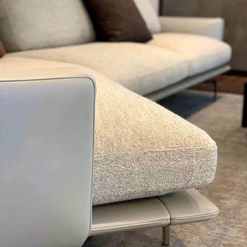 发合年轻人的懒人沙意式39734极简客厅转角贵妃位沙沙发皮布结合