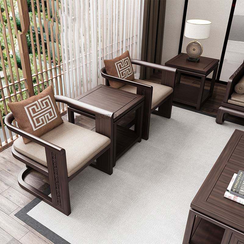 Bw2新中式实木沙发组合客厅家具现代禅意罗汉床沙发白蜡木黑胡桃