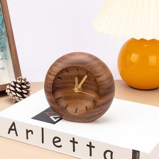 黑胡桃实木台钟小简约桌面小时摆CY-01钟件床头座迷你木质小钟钟