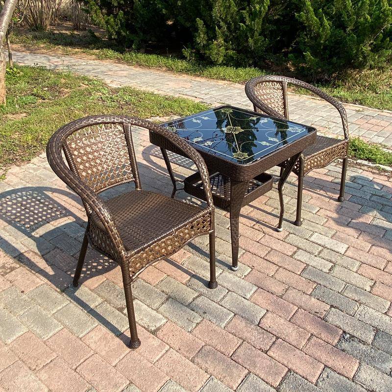 LLV阳台小茶桌藤合几藤椅三件套组休闲茶庭院滕椅室外编方桌