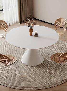 利轻奢岩板餐桌椅现代简41011约家用小型内嵌式转盘丰户岩德板白色圆桌