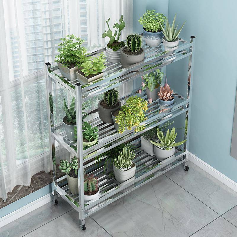 不锈钢花架RXR盆带轮子加省宽多层空间用家阳台置物架户外可移动