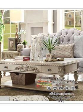 出美法式橡木雕花电视柜式乡色村电视柜白做旧口雕花实木90338电