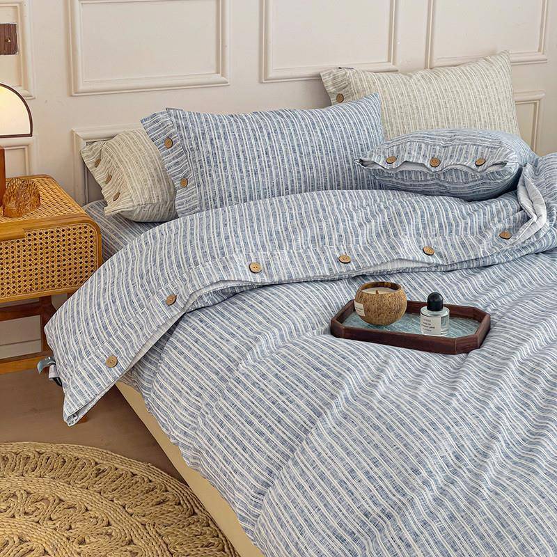 A类日式色织纯床上四件套三件ZEH套单被棉套床笠床家学用单双人生