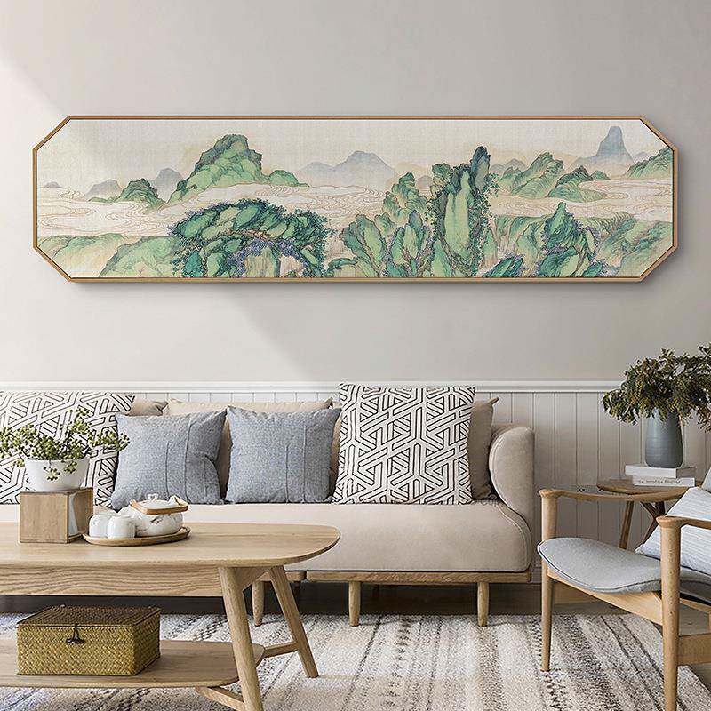 青峰吟新式山水风WJW中卧室装挂饰画床头墙靠山靠景水横幅画酒店