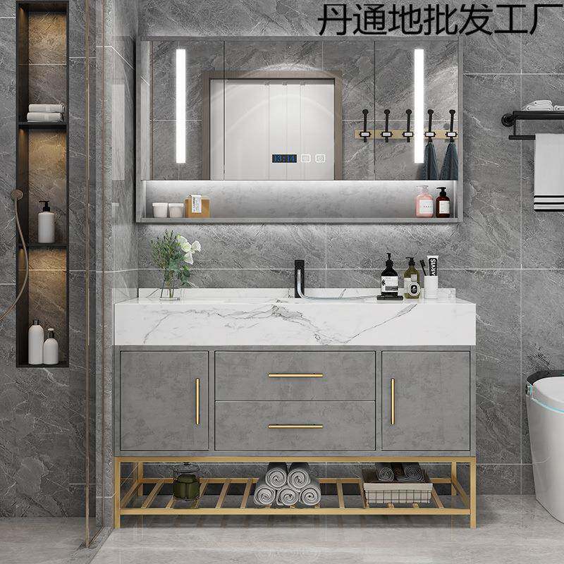 简大理浴室柜组合落智地式实木能无品牌/石镜约卫生间台盆洗