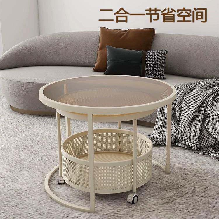 奶油风可动款茶几客32016厅2025约新小户型家用轻奢简现代玻璃圆