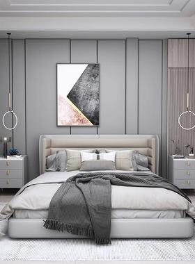 轻奢三无品牌/抽加高床全实木岩板床头柜现代简缝约新卧室夹蓝色