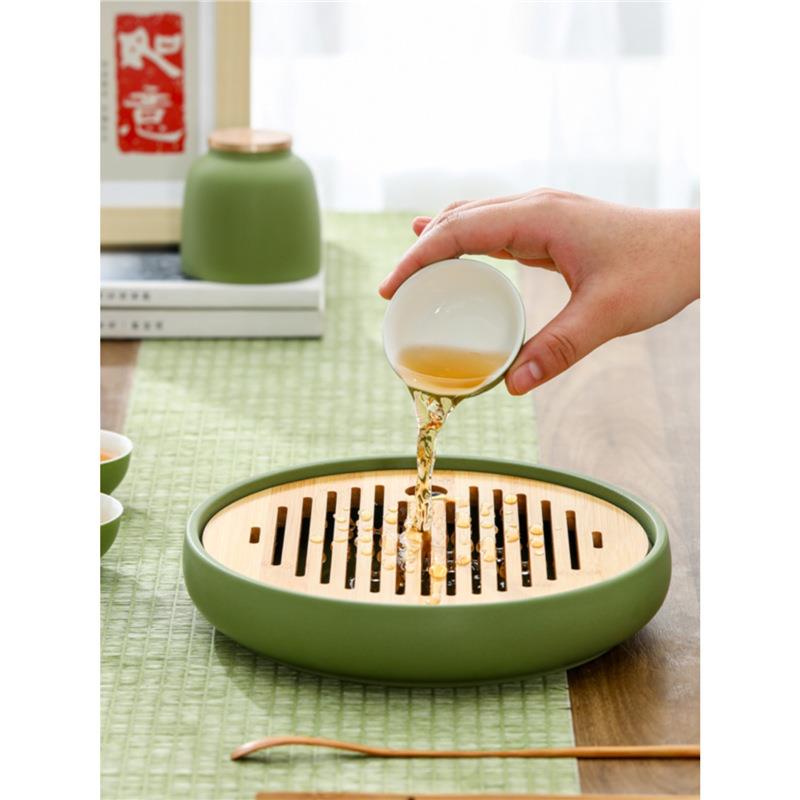 陶瓷茶盘干泡家档精致高形颜高值新中式XMR复古圆创意蓄水茶用盘