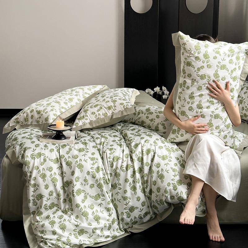 新纯款全棉100支长气绒棉四件套柔软透天丝棉高端云QRX锦棉被套床