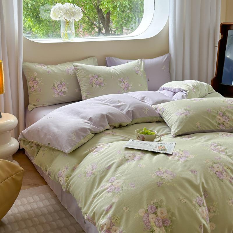 纯全厚棉四件UIM套加磨毛棉简约三件床笠床单被罩秋冬套四季床上